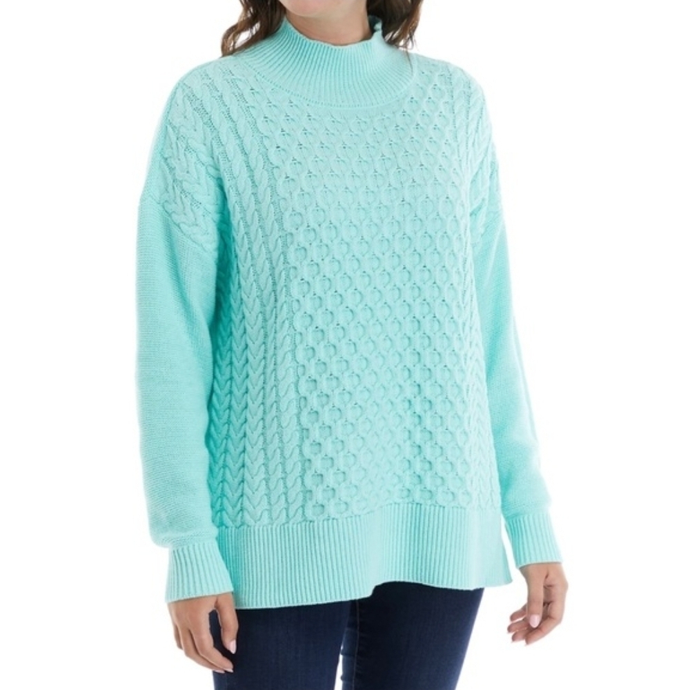 Crown & Ivy Turquoise Cable Knit Turtleneck Sweater Sz XL NEW WITH TAG